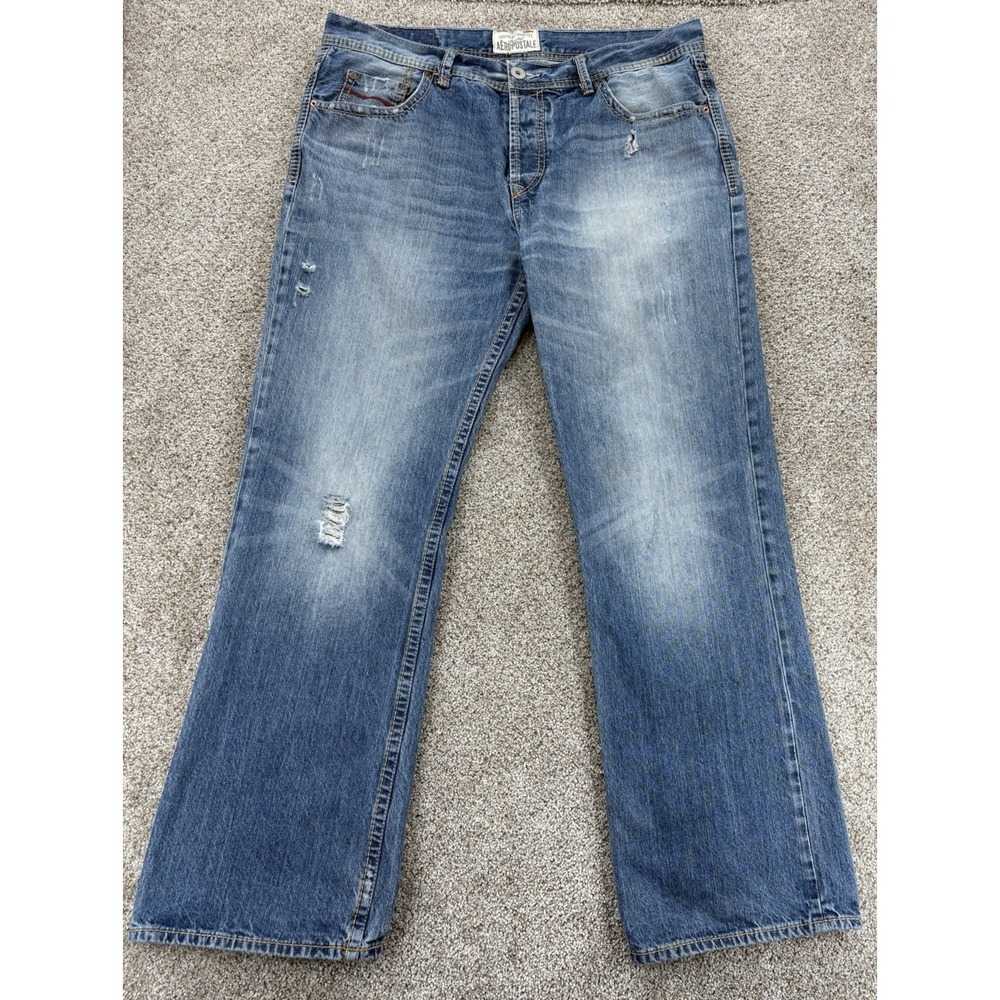 Vintage Aeropostale Jeans Mens 36x32 Blue The Driggs Slim Bootcut Distressed Y2K